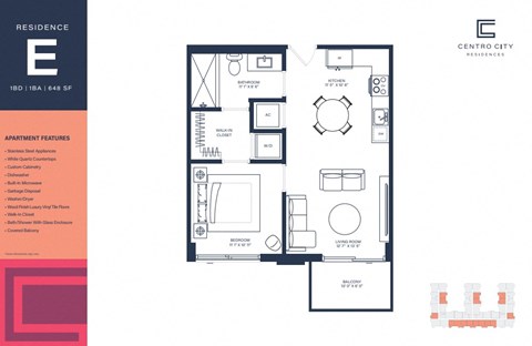 Residence E (Bldg C) 648 Sq Ft - 1BD/1BA
